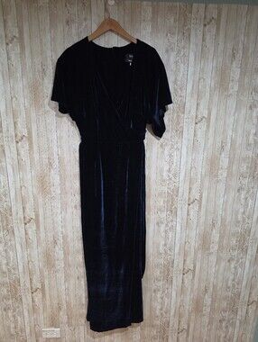 Modcloth X Collectif Velvet Navy Faux Wrap Maxi Dress M